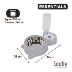 Leeby Comedero y Dispensador de Agua 2 en 1 Acero Inoxidable Gris para gatos