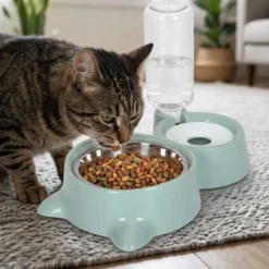 Leeby Comedero y Dispensador de Agua 2 en 1 Acero Inoxidable Verde para gatos
