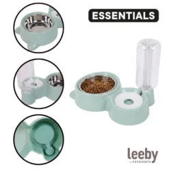 Leeby Comedero y Dispensador de Agua 2 en 1 Acero Inoxidable Verde para gatos