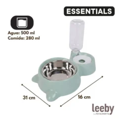 Leeby Comedero y Dispensador de Agua 2 en 1 Acero Inoxidable Verde para gatos