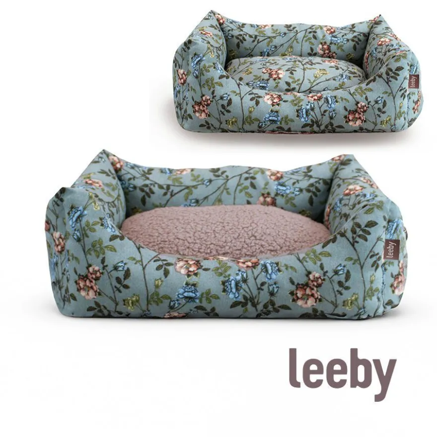 Leeby Cuna Desenfundable Turquesa de Flores para perros