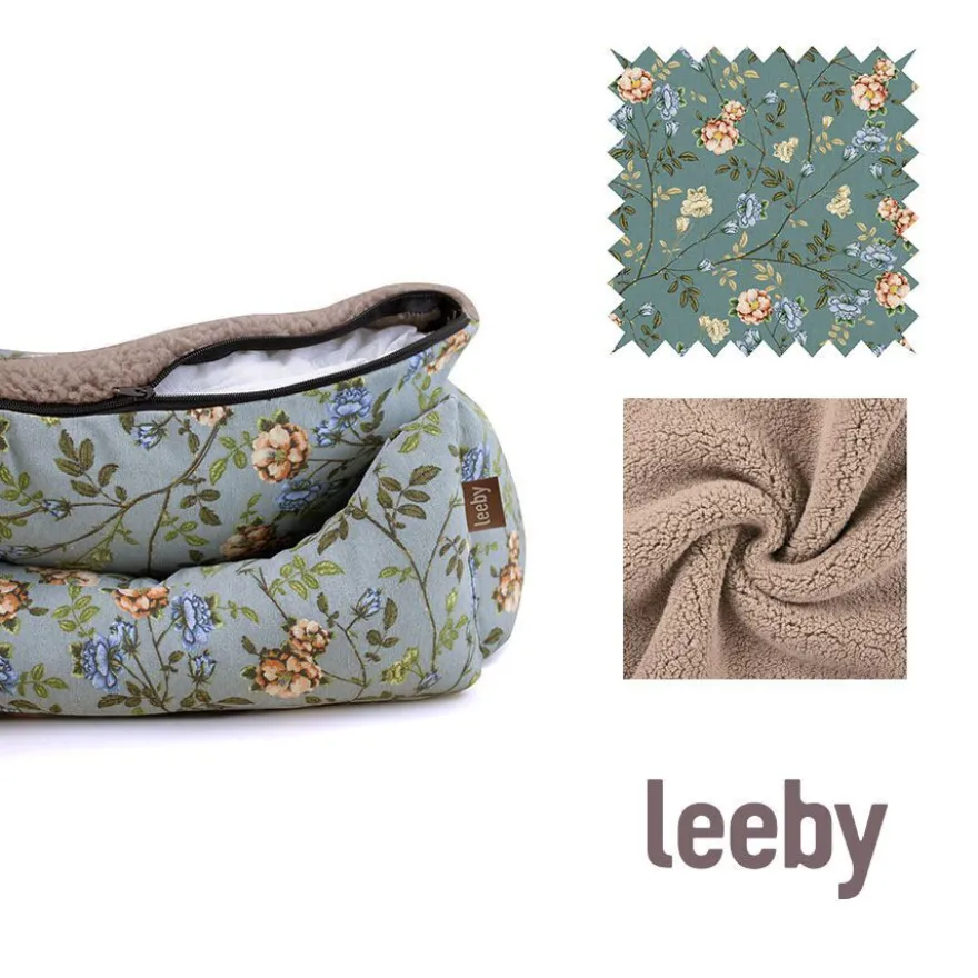 Leeby Cuna Desenfundable Turquesa de Flores para perros