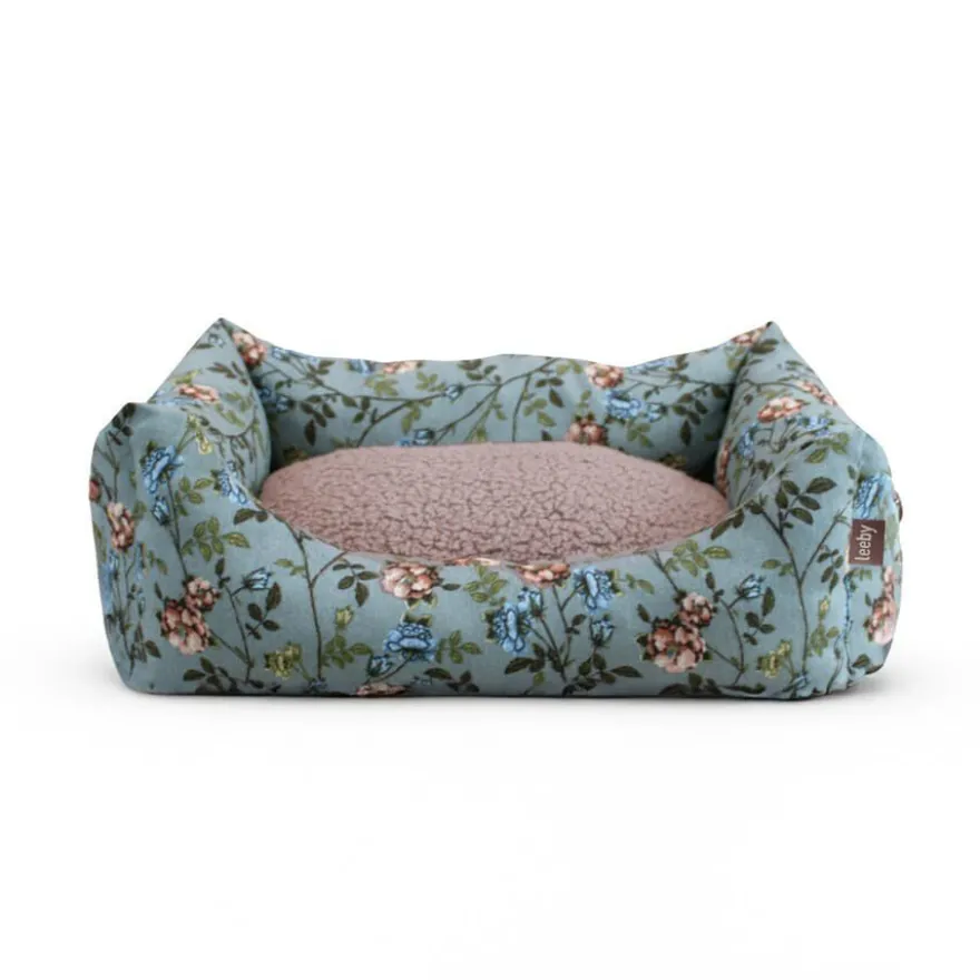 Leeby Cuna Desenfundable Turquesa de Flores para perros