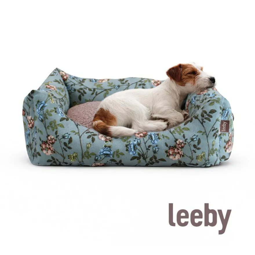 Leeby Cuna Desenfundable Turquesa de Flores para perros