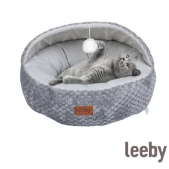 Leeby Cuna Gris y Blanco con Juguete para gatos