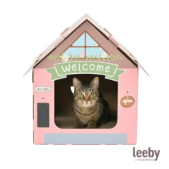 Leeby Hattie casita rascador de cartón rosa para gatos