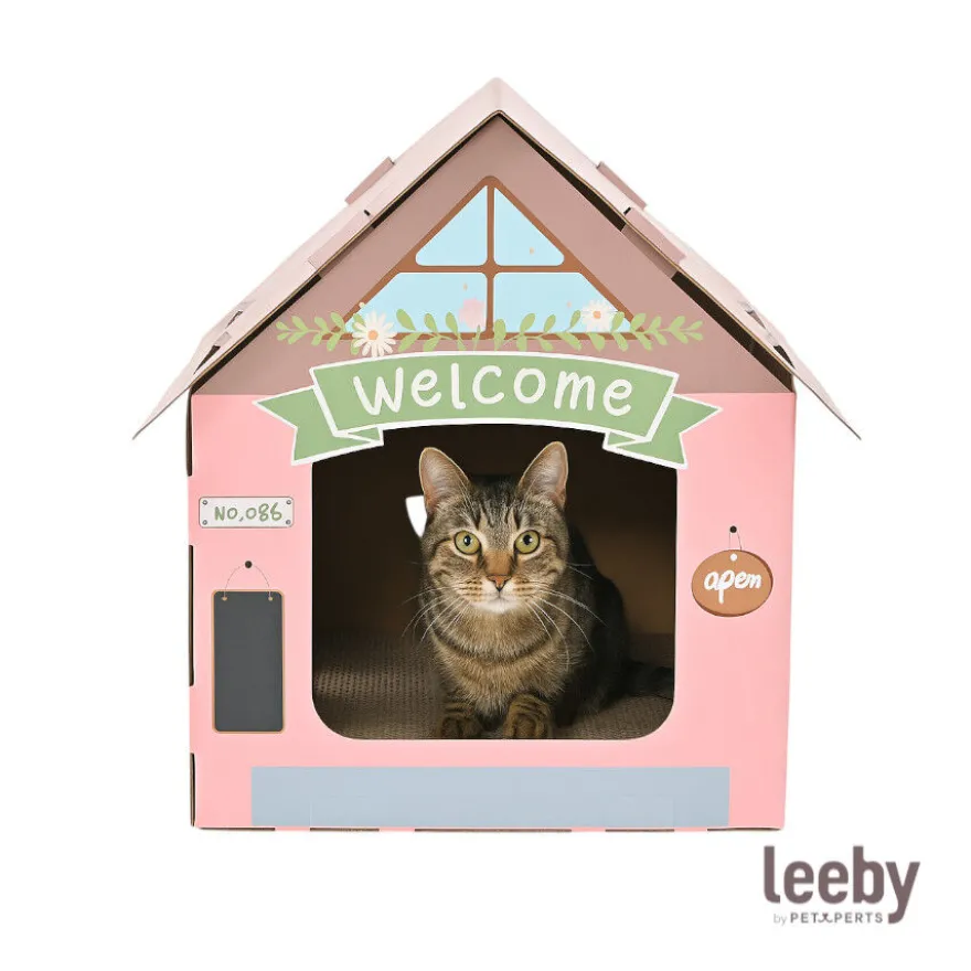 Leeby Hattie casita rascador de cartón rosa para gatos