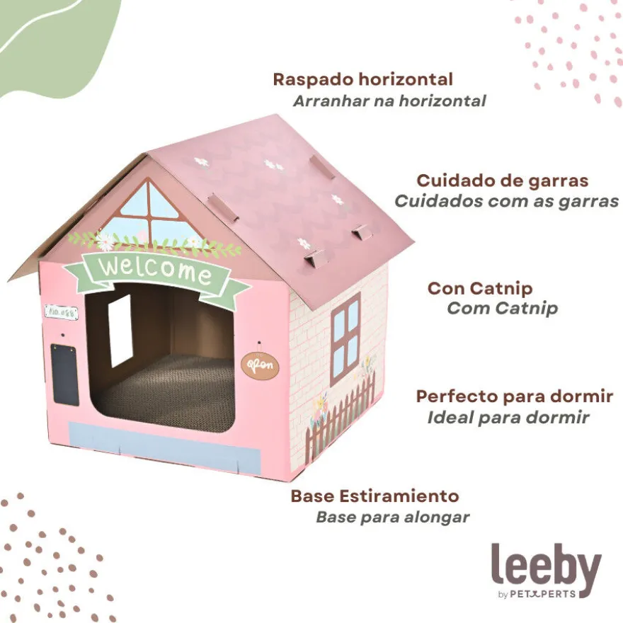 Leeby Hattie casita rascador de cartón rosa para gatos