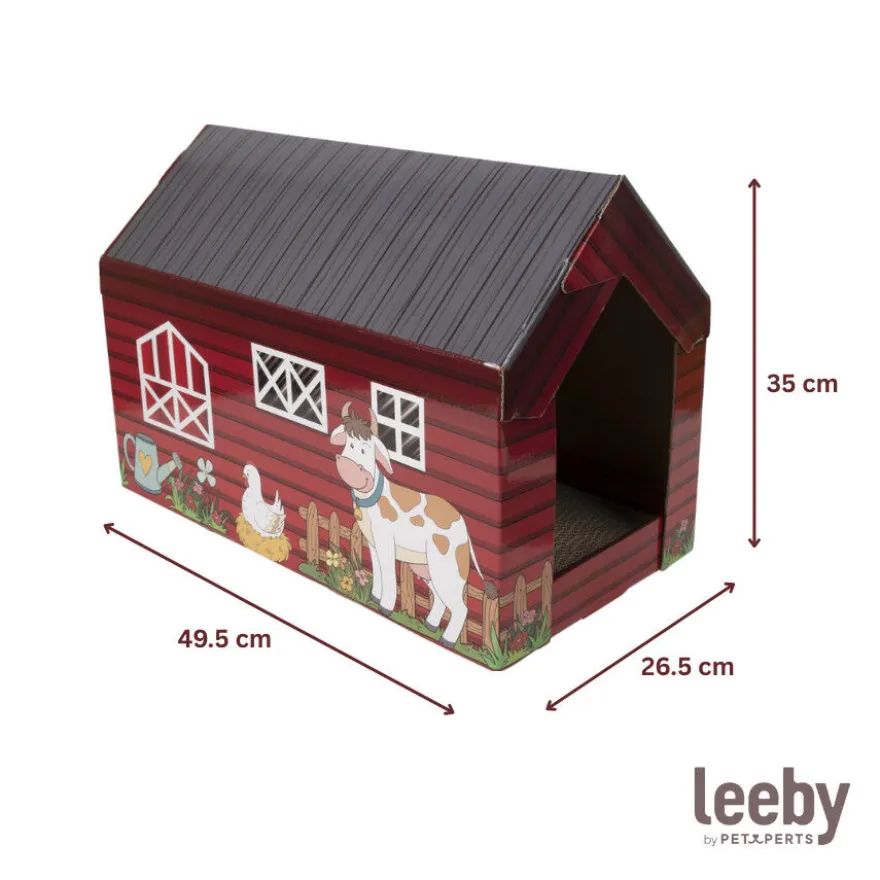 Leeby Hattie casita rascador de cartón con estampado de granja para gatos