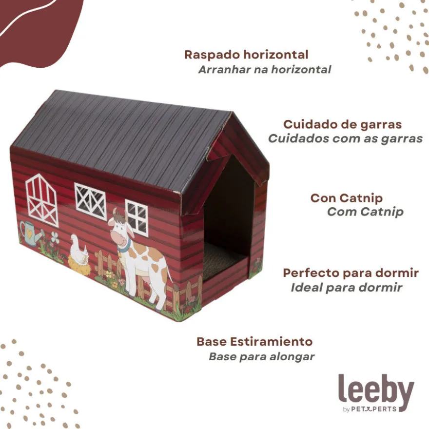 Leeby Hattie casita rascador de cartón con estampado de granja para gatos