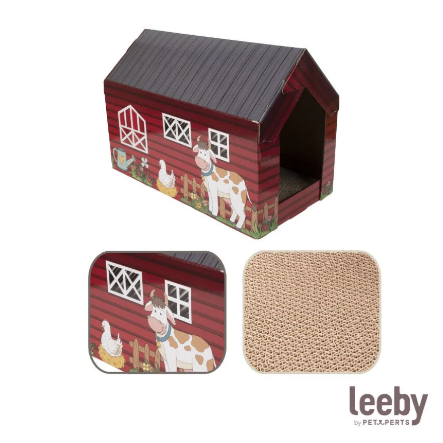 Leeby Hattie casita rascador de cartón con estampado de granja para gatos