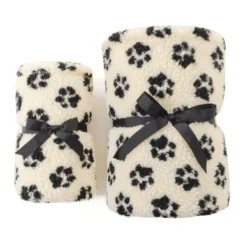 Leeby Manta de Lana con Estampado de Huellas para perros