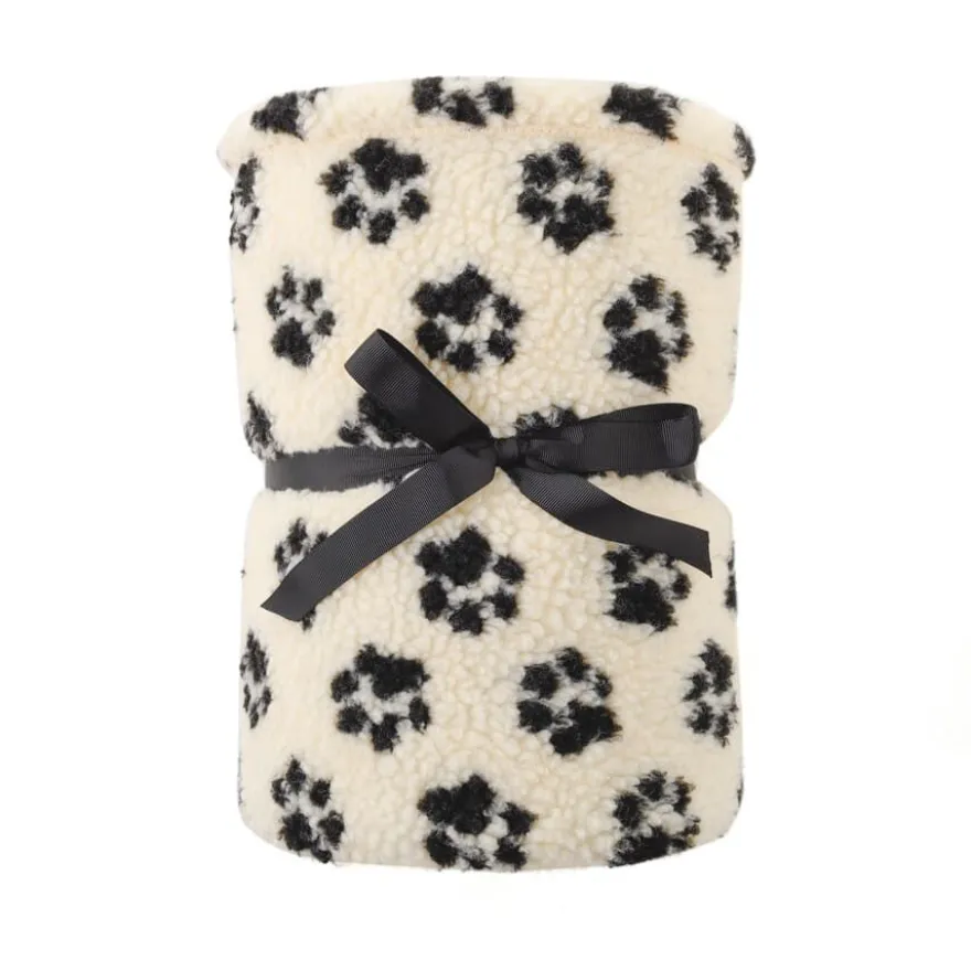 Leeby Manta de Lana con Estampado de Huellas para perros