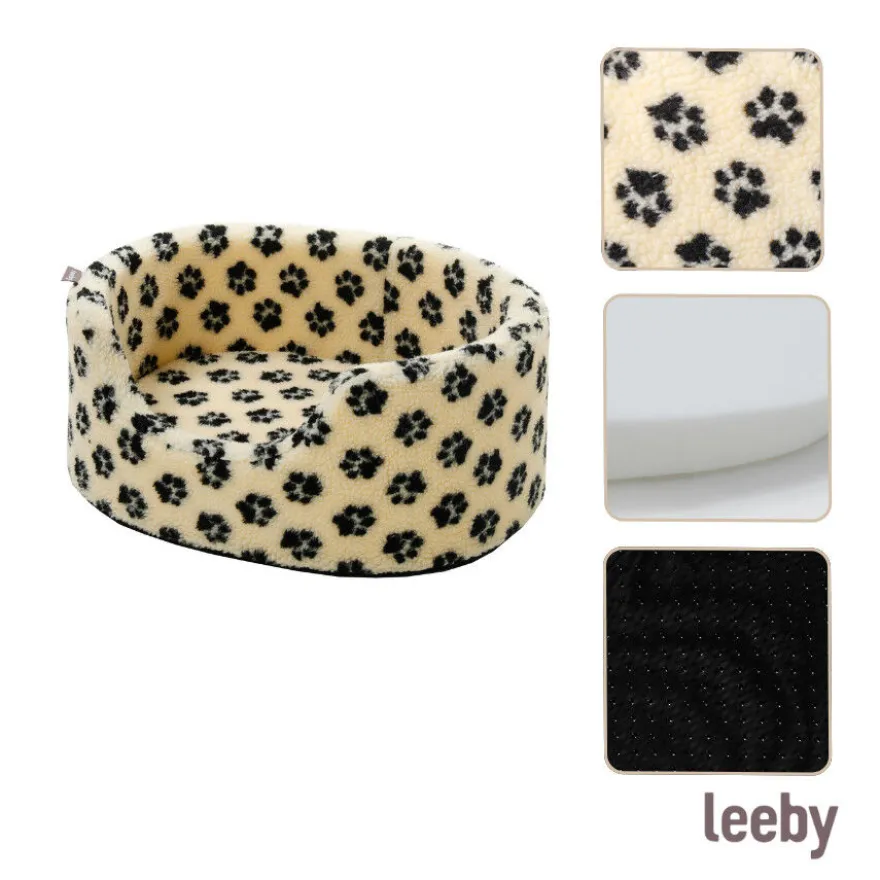 Leeby Sofá Bed Paw Print Beige para perros