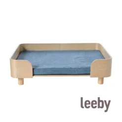 Leeby sofá de madera con colchón azul para perros