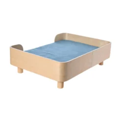 Leeby sofá de madera con colchón azul para perros