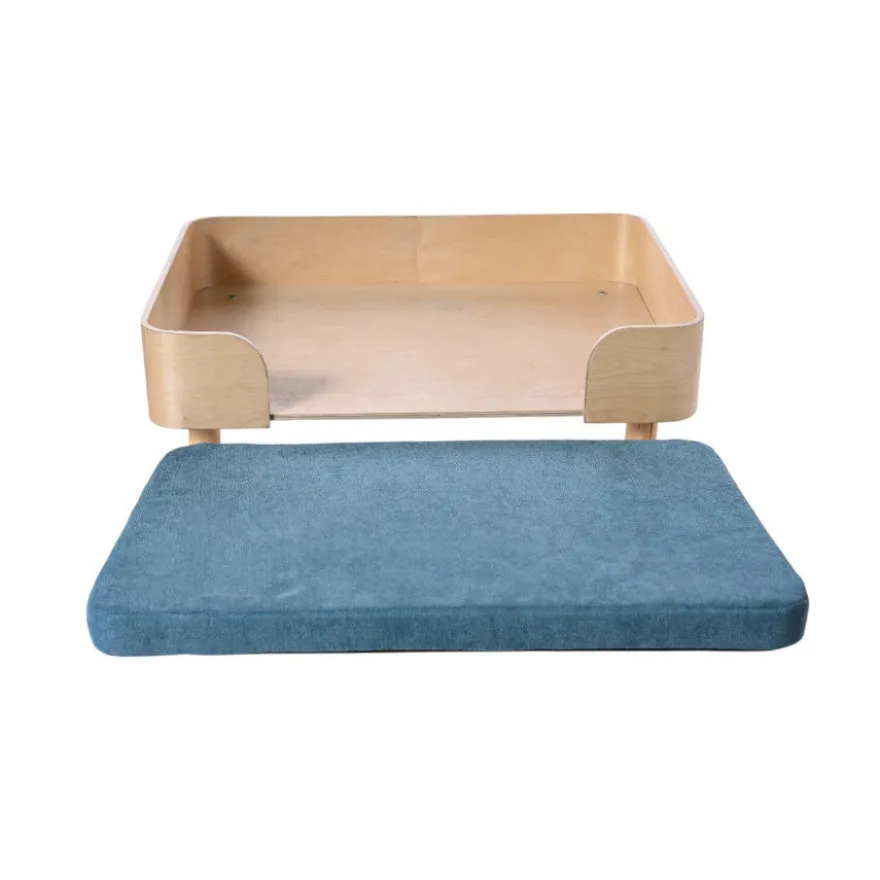 Leeby sofá de madera con colchón azul para perros