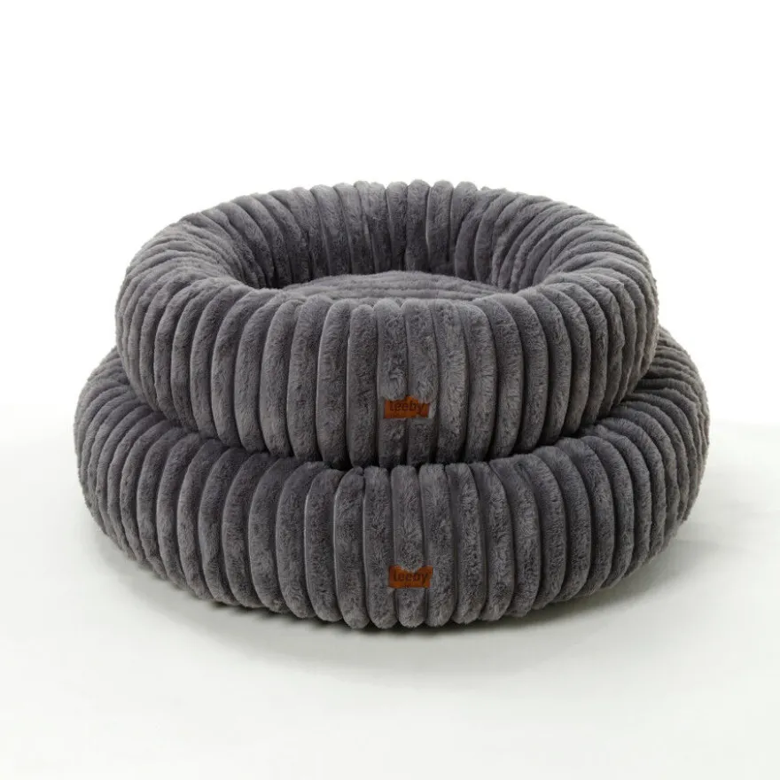 Leeby Sofá Donut Corduroy Gris para perros
