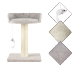 Leeby Tigrou rascador con cama y juguete gris para gatos