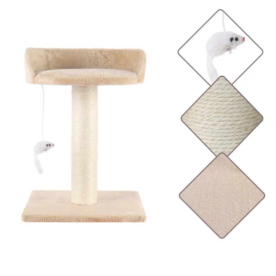Leeby Tigrou rascador con cama y juguete beige para gatos