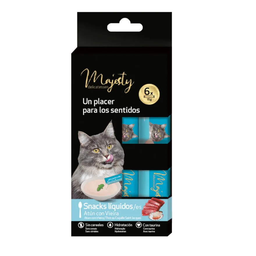 Majesty Atún con Vieira snack líquido para gatos
