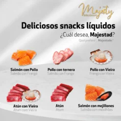 Majesty Atún con Vieira snack líquido para gatos