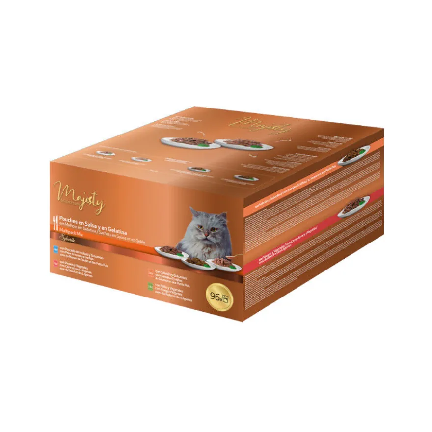 Majesty Multipack Sobres Gelatina y Salsa Mix Pescado y Carne para gatos