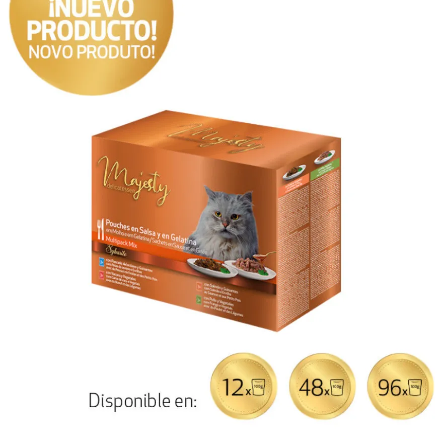 Majesty Multipack Sobres Gelatina y Salsa Mix Pescado y Carne para gatos