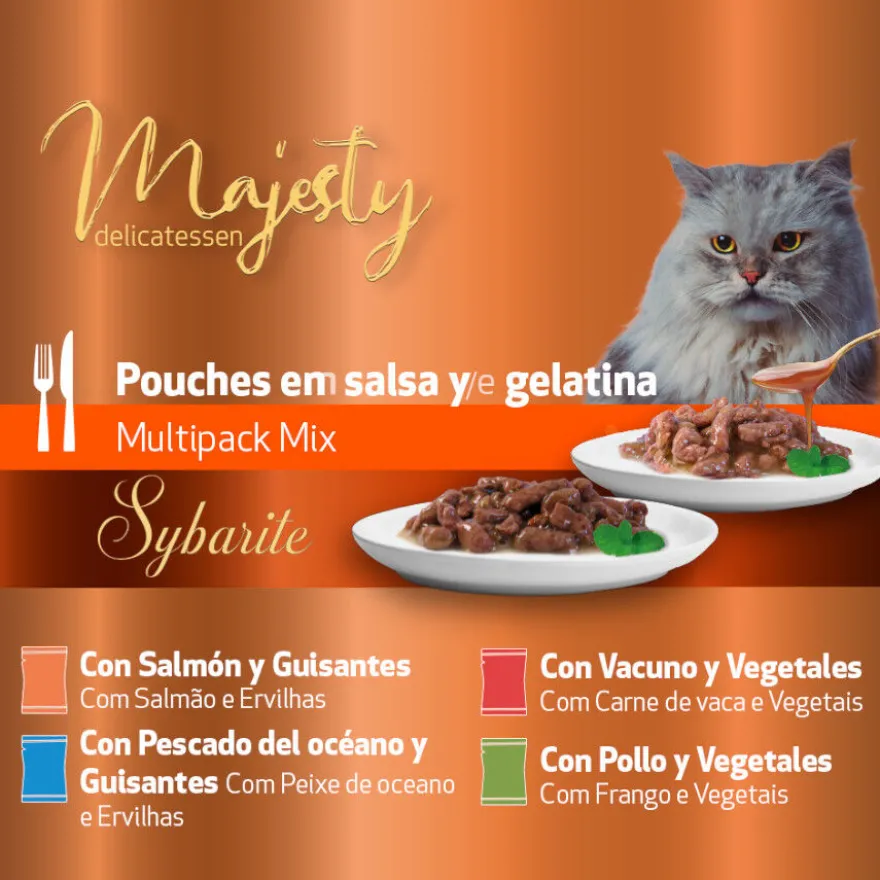 Majesty Multipack Sobres Gelatina y Salsa Mix Pescado y Carne para gatos