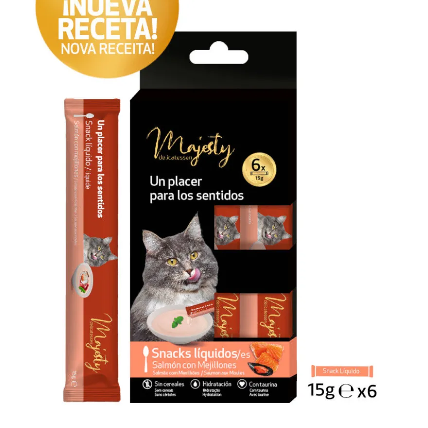 Majesty Salmón con mejillones snack líquido para gatos