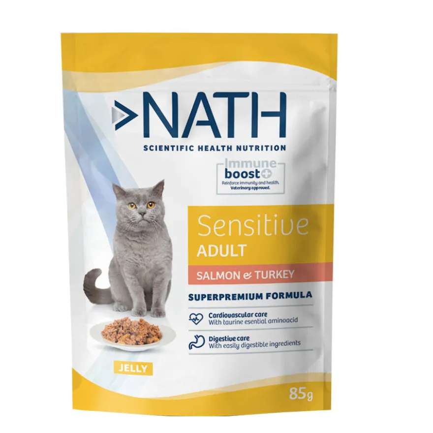 Nath Sensitive Adult Salmón y Pavo en Gelatina sobre para gatos