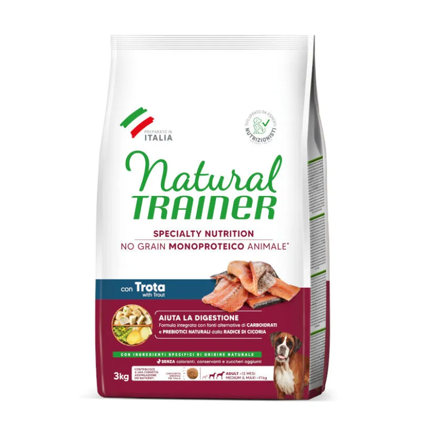 Natural Trainer Medium & Maxi Sensitive No Grain Trucha y Patatas pienso para perros