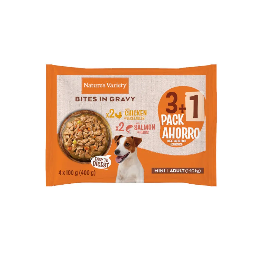 Nature's Variety Bocaditos Pollo y Salmón Sobre en Salsa para perros adultos mini