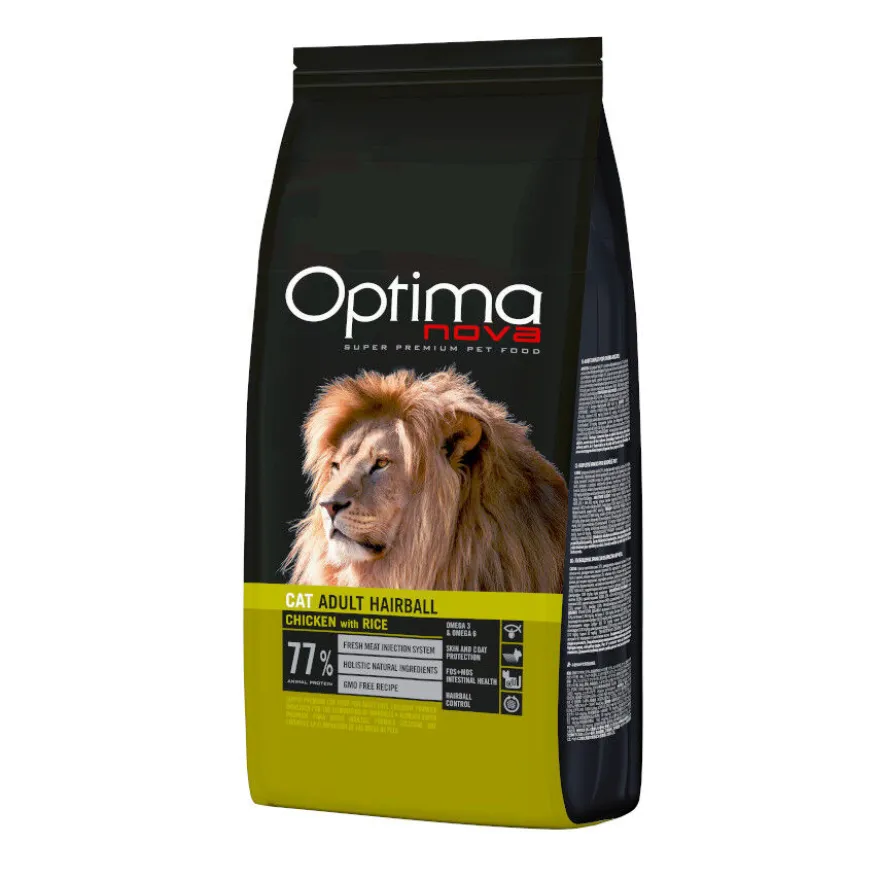 Optima Nova Hairball Pollo y Arroz pienso para gatos