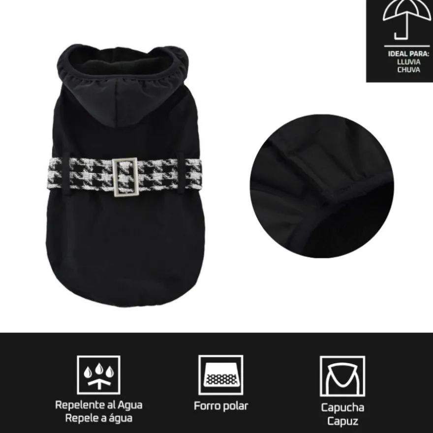 Outech Abrigo Negro con Cinturon para perros