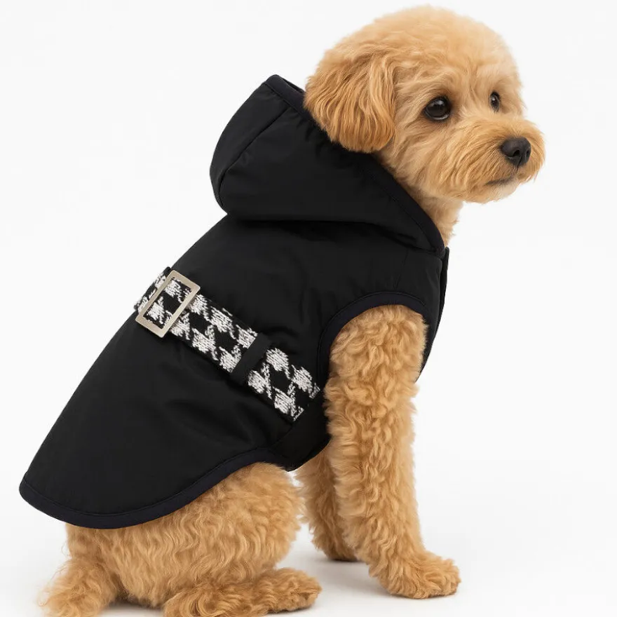 Outech Abrigo Negro con Cinturon para perros