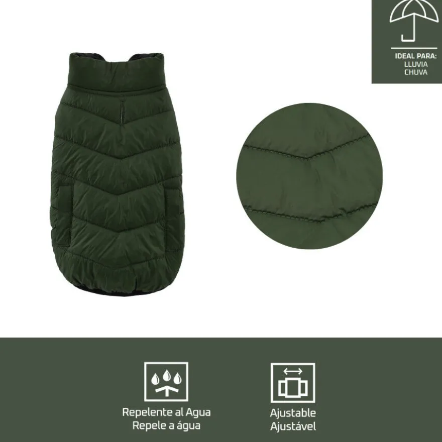 Outech Puffer verde con bolsillos para perros