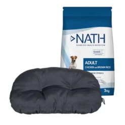 Pack Cojín Ovalado Leeby + 3 kg Pienso Nath Adult Mini Pollo para perros