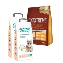 Pack 2.5 kg Pienso Catxtreme Pavo y Pollo + 20L Arena Aglomerante Nova Clean para gatos