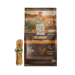 Pack True Origins Pienso Mini Adult Pollo 3 kg + Palo de Café XS Natural para perros