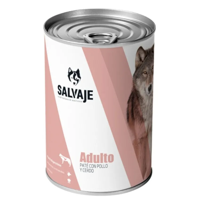 Salvaje Adulto Pollo y Cerdo en paté lata para perros