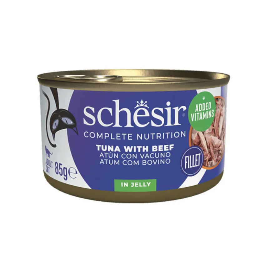 Schesir Adult Atún con Buey en Gelatina lata para gatos