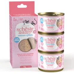 Schesir Lata Pollo y Salmón en Mousse y Filete para gatitos