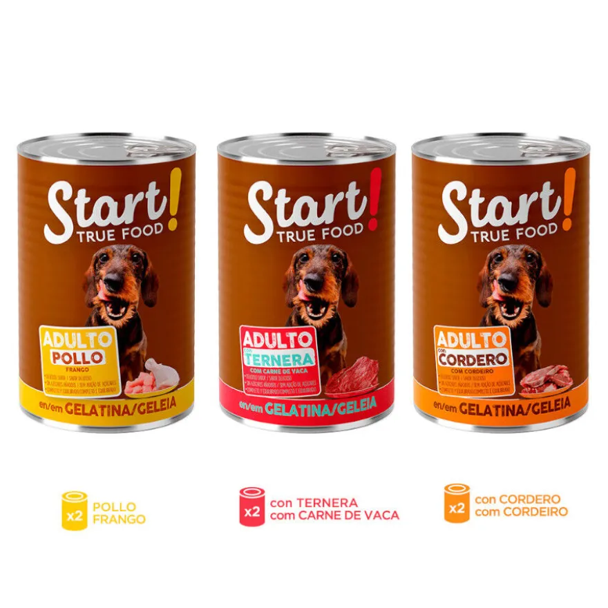 Start! Adult Pollo, Ternera y Cordero en Gelatina lata para perros