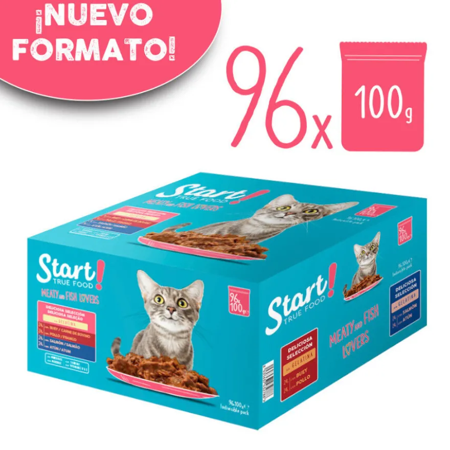 Start Cat Carne con Pollo y Pescado en Gelatina sobre para gatos