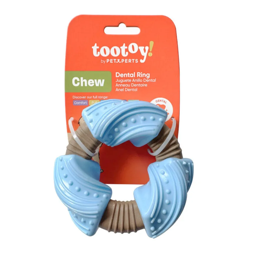 Tootoy! Anillo Mordedor Dental Azul y Marrón para perros