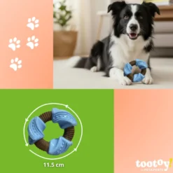 Tootoy! Anillo Mordedor Dental Azul y Marrón para perros