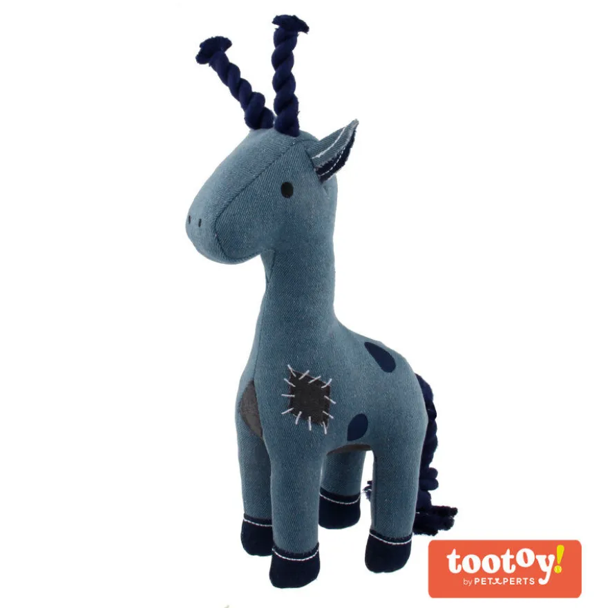 Tootoy! Comfort Denim Giraffe peluche con sonido y cuerda para perros
