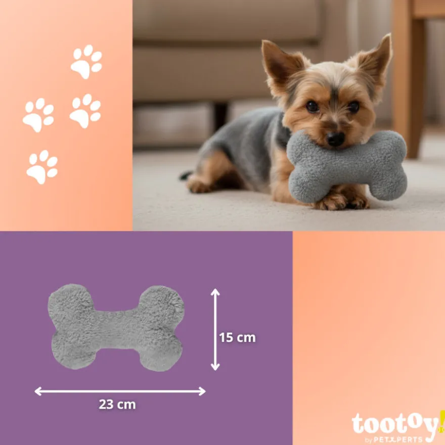 Tootoy! Hueso de Peluche con Sonido Gris para perros