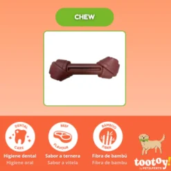 Tootoy! Hueso Mordedor de Bambú Sabor Carne Marrón para perros